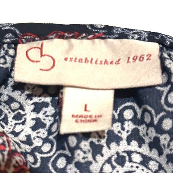 Christopher & Banks Navy Red Medallion Print Boho Top Blouse Women's L Large - Picture 2 of 8